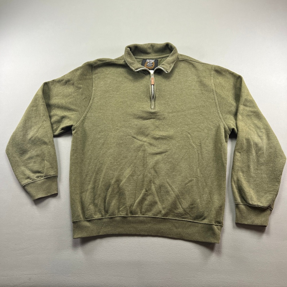 Victory Rugged Wear Sweatshirt Mens Medium Olive Green Fleece Lined Quarter Zip
